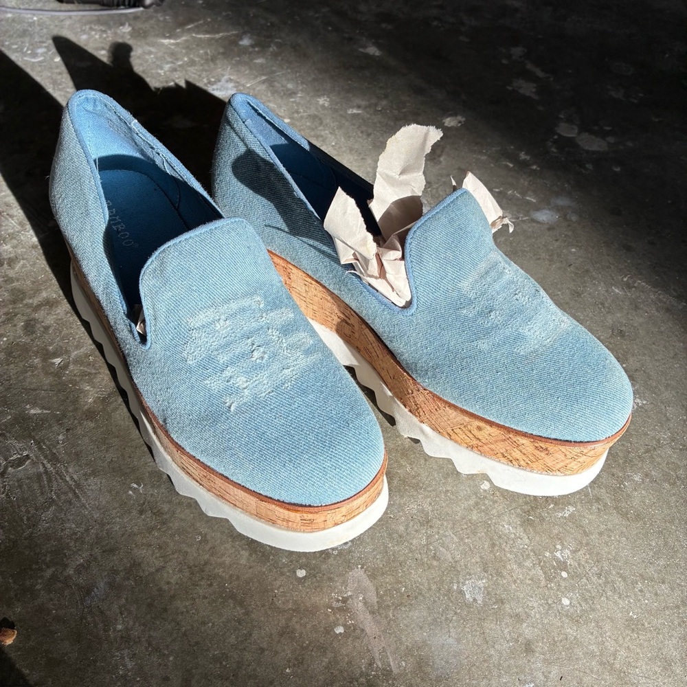 BAMBOO Light Blue Platform Loafers